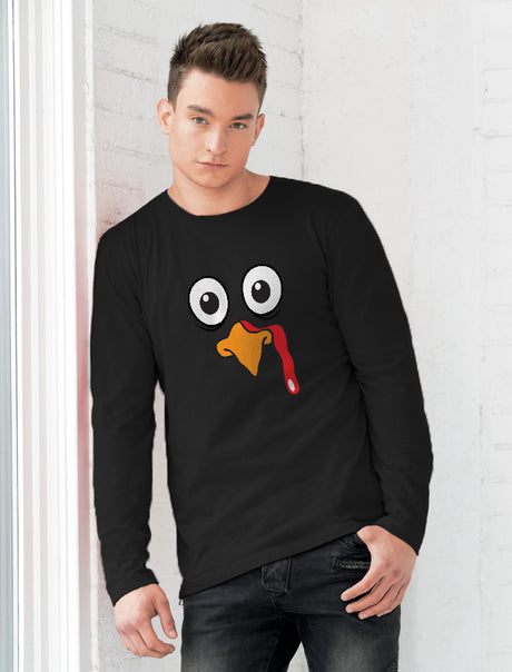 Turkey Face - Funny Thanksgiving Long Sleeve T-Shirt - Black 1