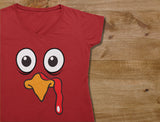 Thumbnail Turkey Face - Funny Thanksgiving V-Neck Fitted Women T-Shirt Red 3