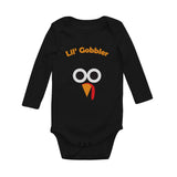 Thumbnail Cute Lil' Gobbler Turkey Face - Funny Thanksgiving Baby Long Sleeve Bodysuit Black 2