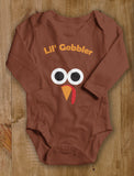 Thumbnail Cute Lil' Gobbler Turkey Face - Funny Thanksgiving Baby Long Sleeve Bodysuit Black 4