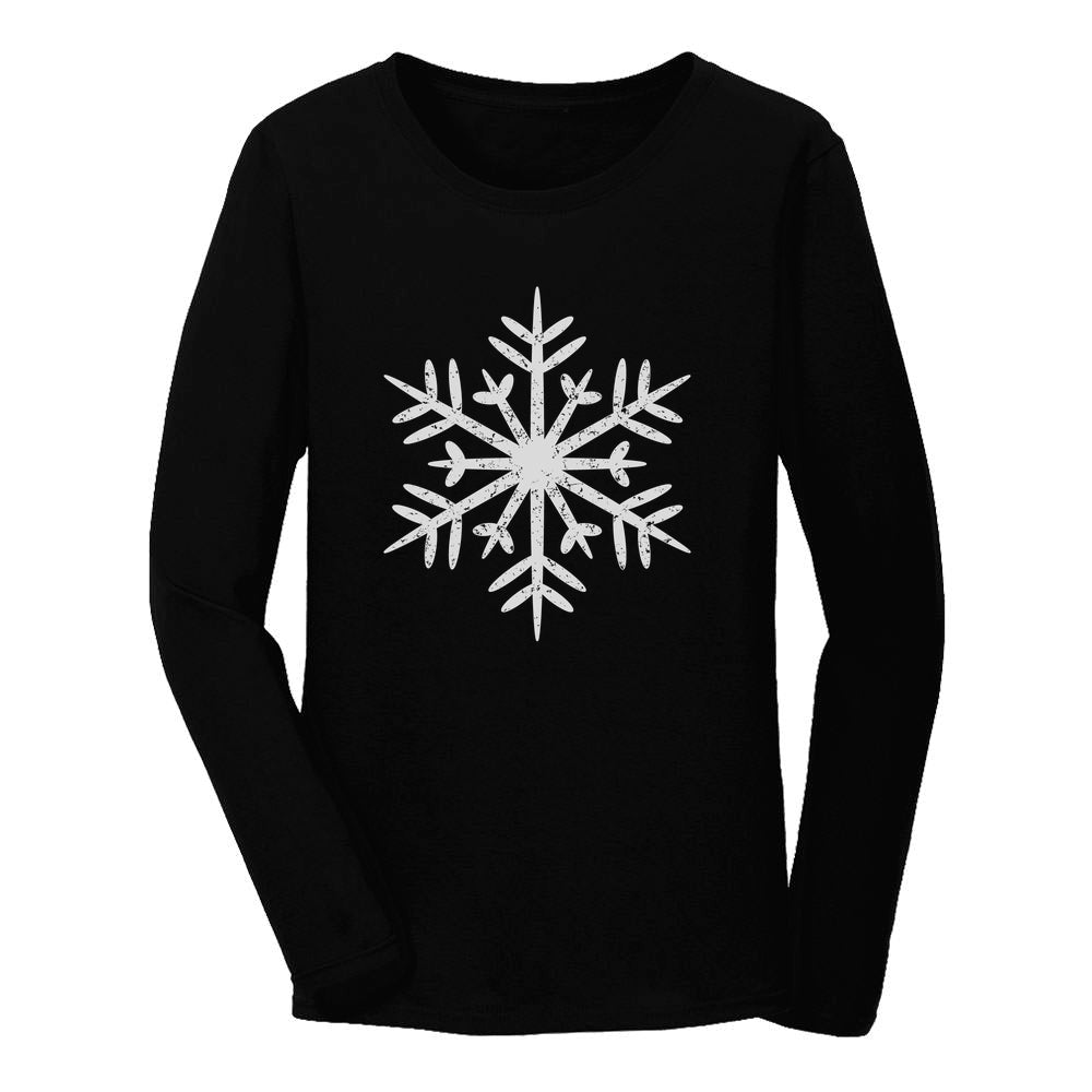 Big White Snowflakes Christmas Gift Xmas Women Long Sleeve T-Shirt - Black 2
