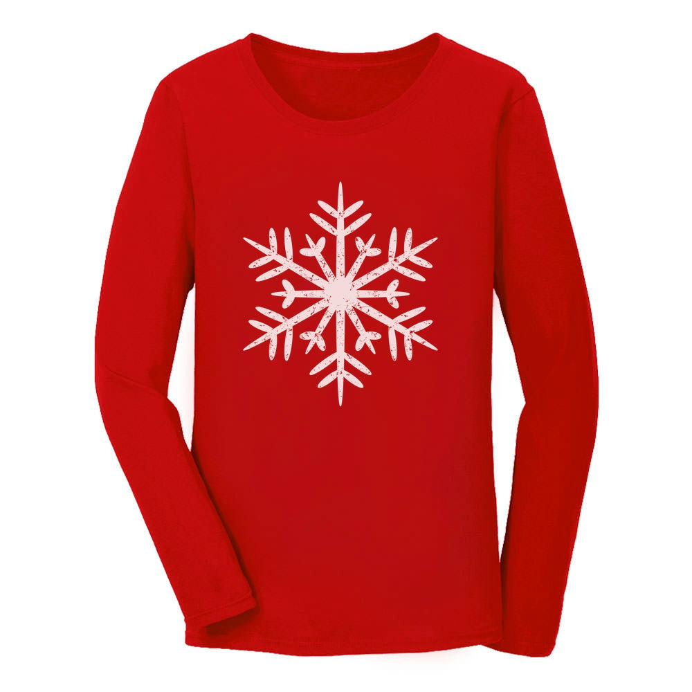 Big White Snowflakes Christmas Gift Xmas Women Long Sleeve T-Shirt - Red 1