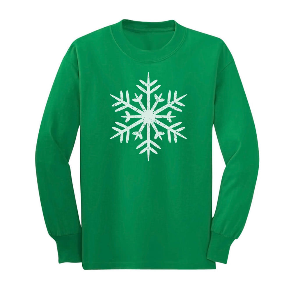 Big White Snowflakes Children's Christmas Gift Youth Kids Long Sleeve T-Shirt - Green 1