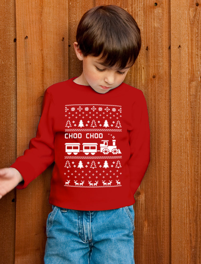 Choo Choo Train Children's Ugly Christmas Sweater Cute Youth Kids Long Sleeve T-Shirt 