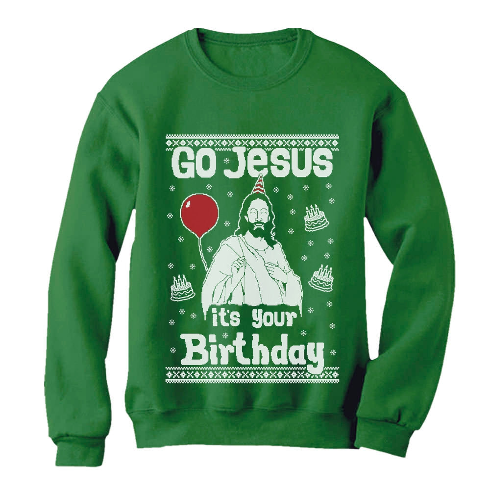 Go Jesus it's Your Birthday Women's Ugly Christmas Sweater - Green 1