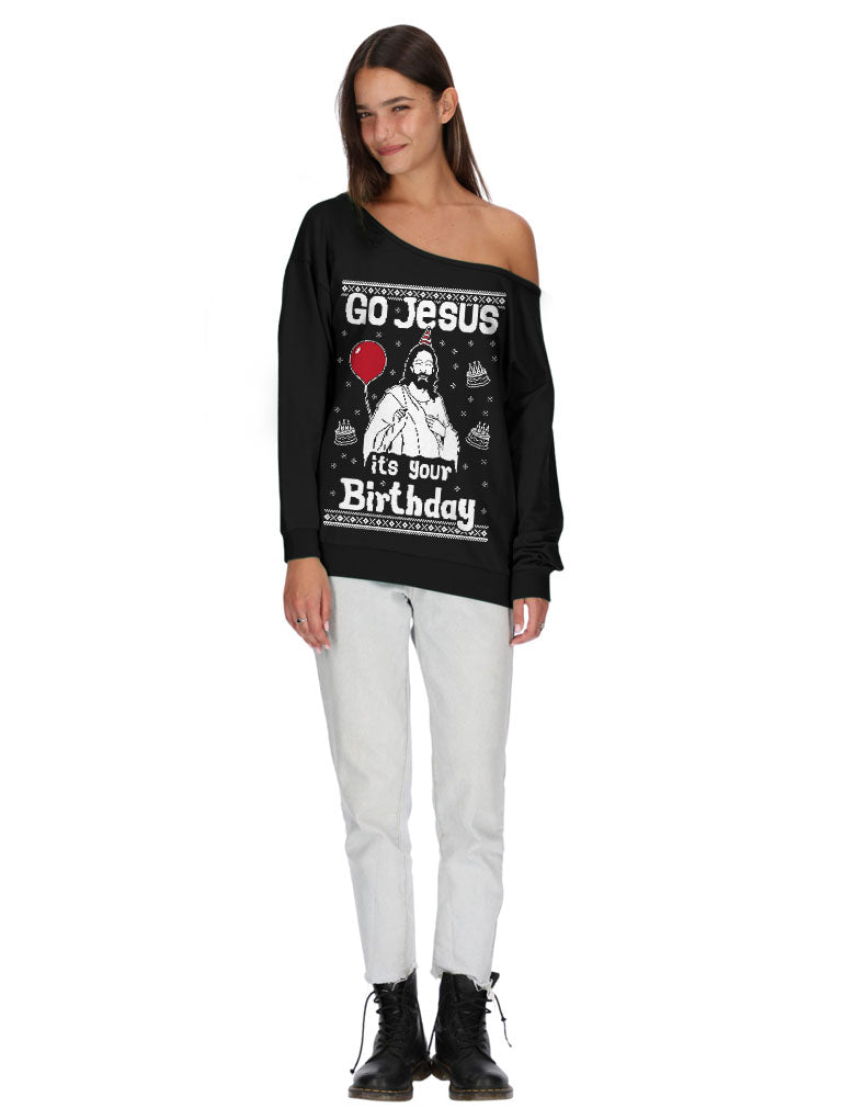 Go Jesus it's Your Birthday Ugly Christmas Sweater Off shoulder sweatshirt -  2