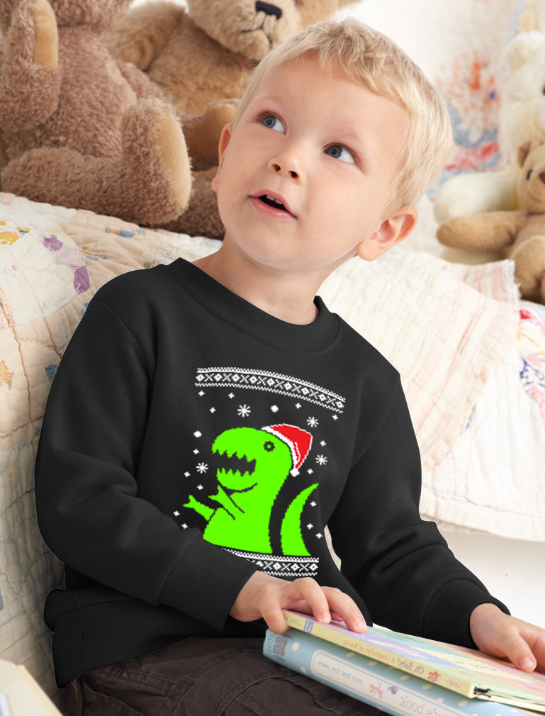 Big Green Trex Santa Ugly Christmas Sweater - Funny Youth Kids Sweatshirt - Gray 4