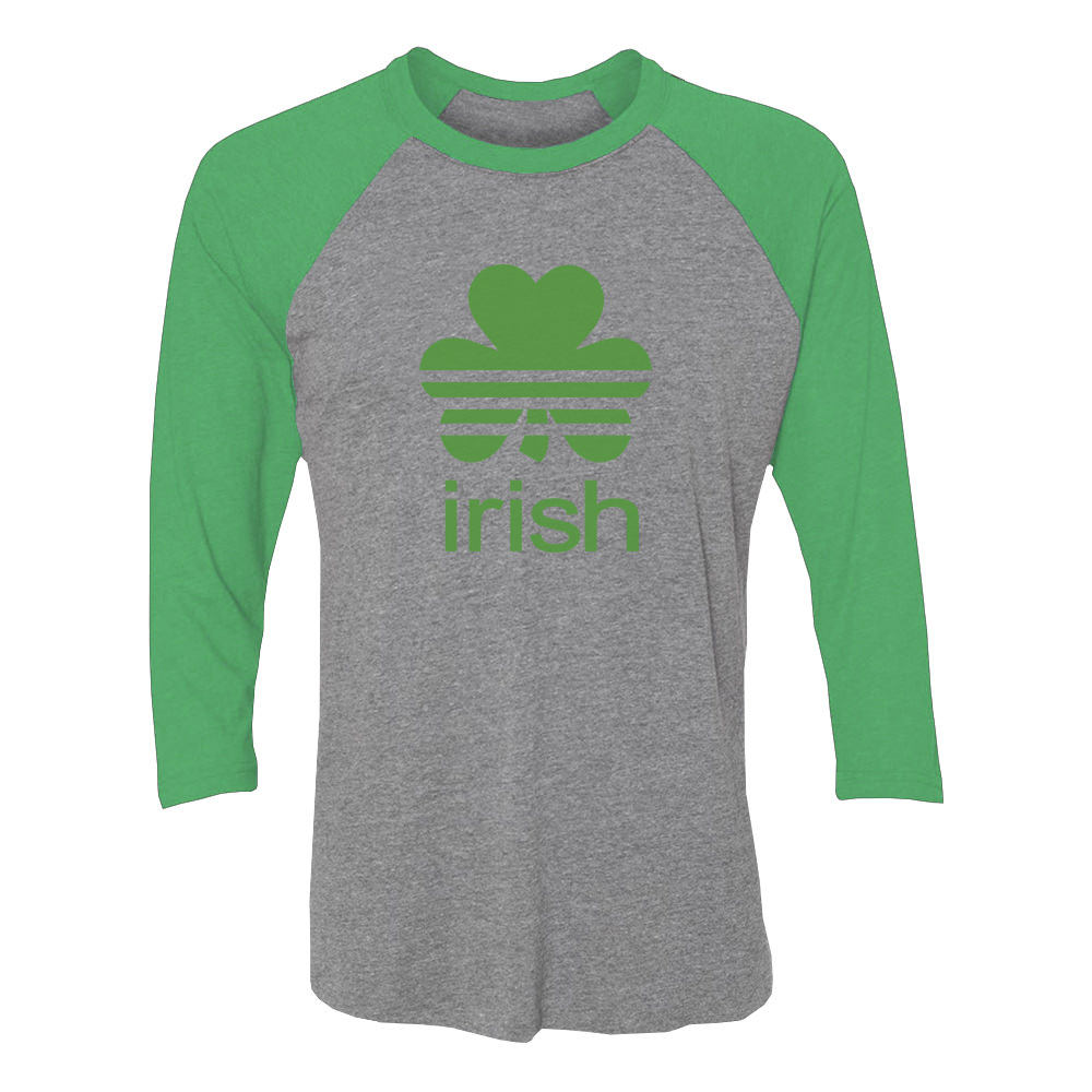 Irish Shamrock Clover 3/4 Women Sleeve Baseball Jersey Shirt - Green/Heather 5