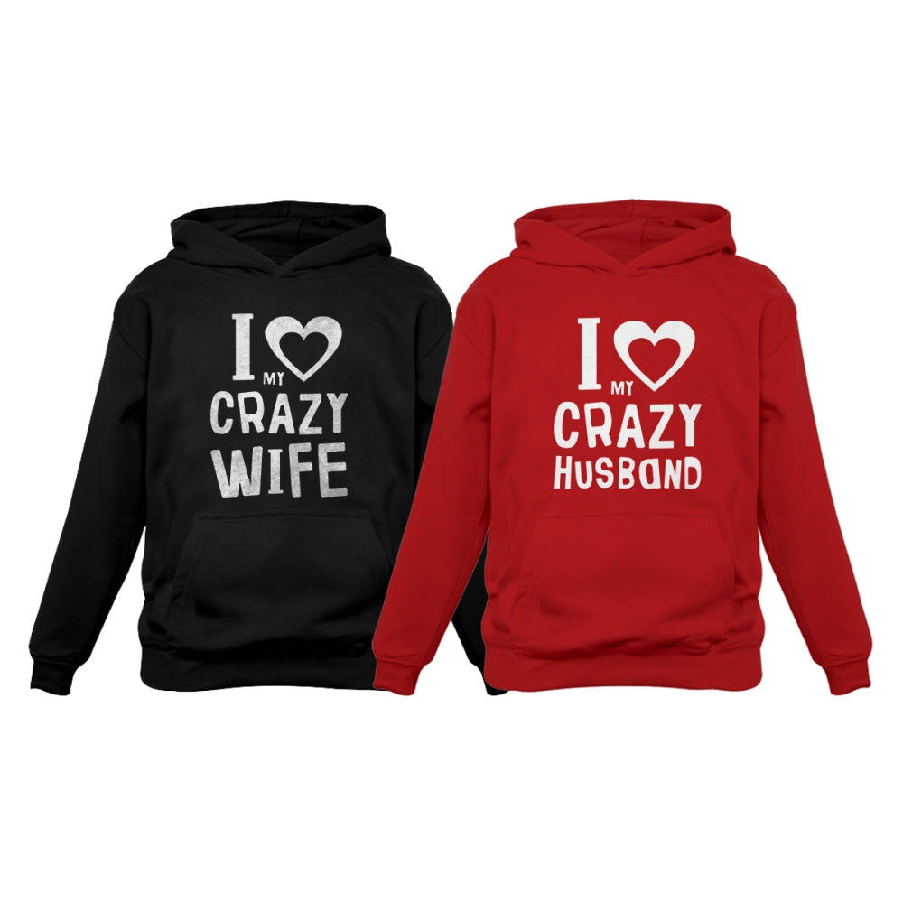 Love My Crazy Husband & Wife Matching Hoodie Wedding Valentine's Day Gift Set - Man Black / Women Red 4