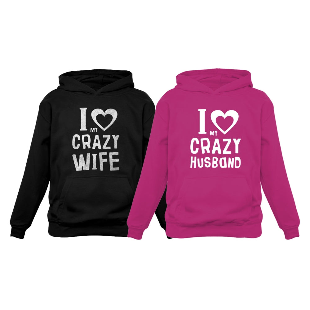 Love My Crazy Husband & Wife Matching Hoodie Wedding Valentine's Day Gift Set - Man Black / Women Pink 5