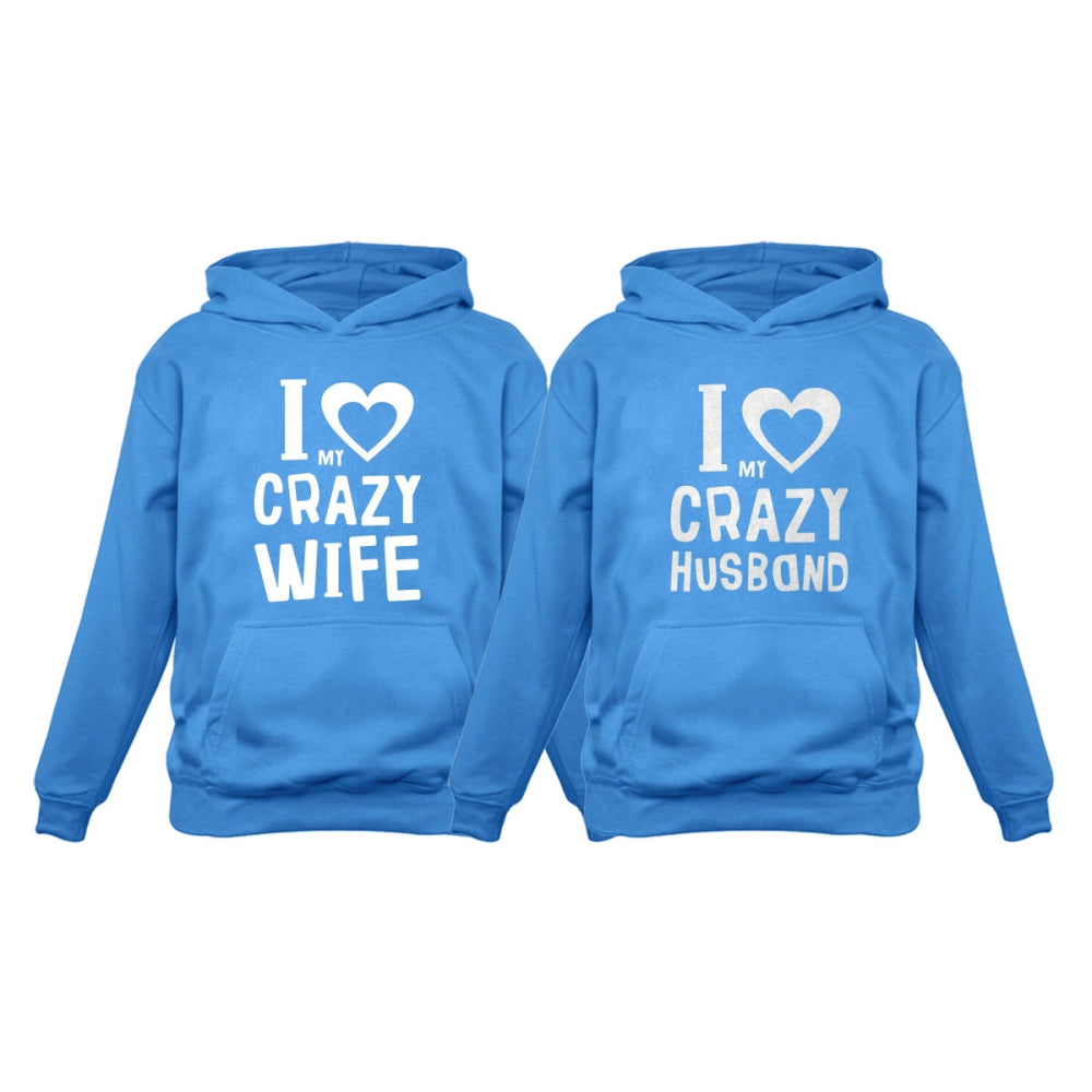 Love My Crazy Husband & Wife Matching Hoodie Wedding Valentine's Day Gift Set - Man California Blue / Women California Blue 13