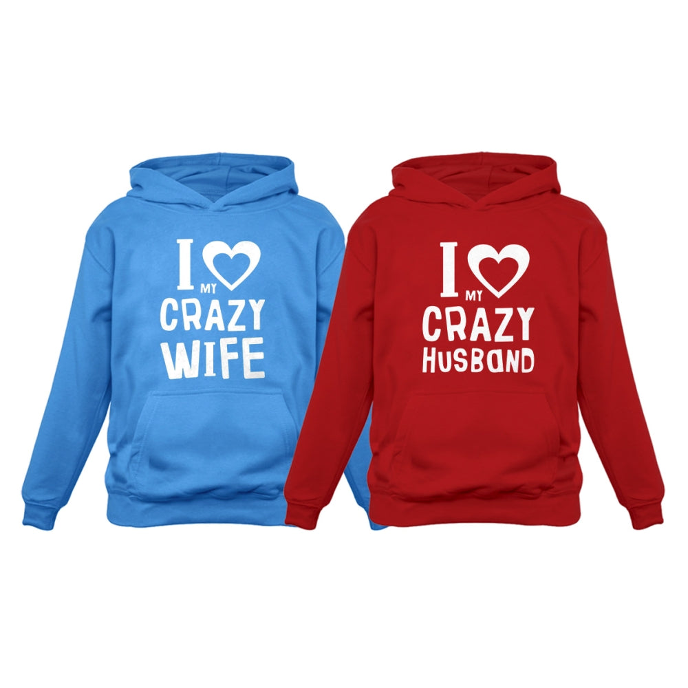 Love My Crazy Husband & Wife Matching Hoodie Wedding Valentine's Day Gift Set - Man California Blue / Women Red 14