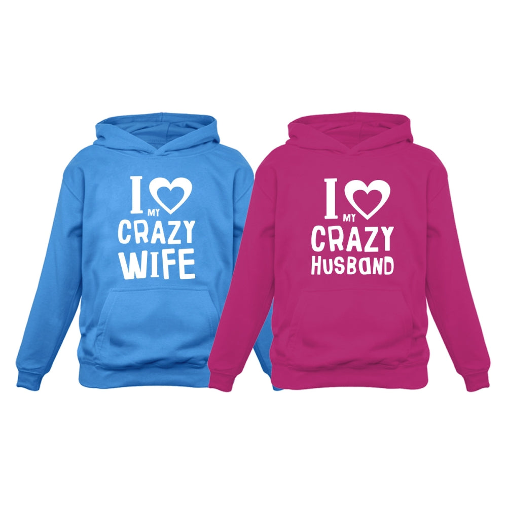 Love My Crazy Husband & Wife Matching Hoodie Wedding Valentine's Day Gift Set - Man California Blue / Women Pink 12