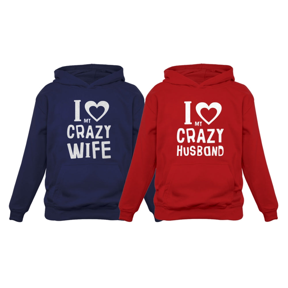 Love My Crazy Husband & Wife Matching Hoodie Wedding Valentine's Day Gift Set - Man Blue / Women Red 10