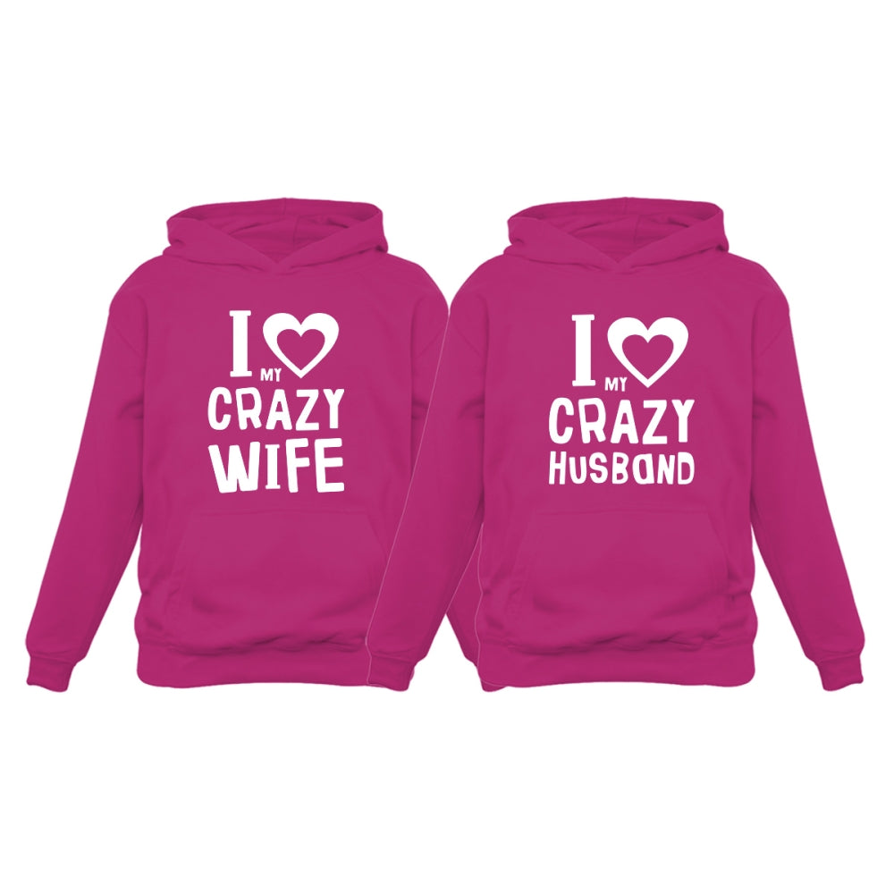 Love My Crazy Husband & Wife Matching Hoodie Wedding Valentine's Day Gift Set - Man Pink / Women Pink 8