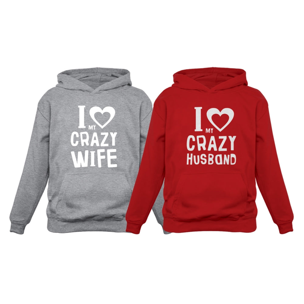 Love My Crazy Husband & Wife Matching Hoodie Wedding Valentine's Day Gift Set - Man Gray / Women Red 1