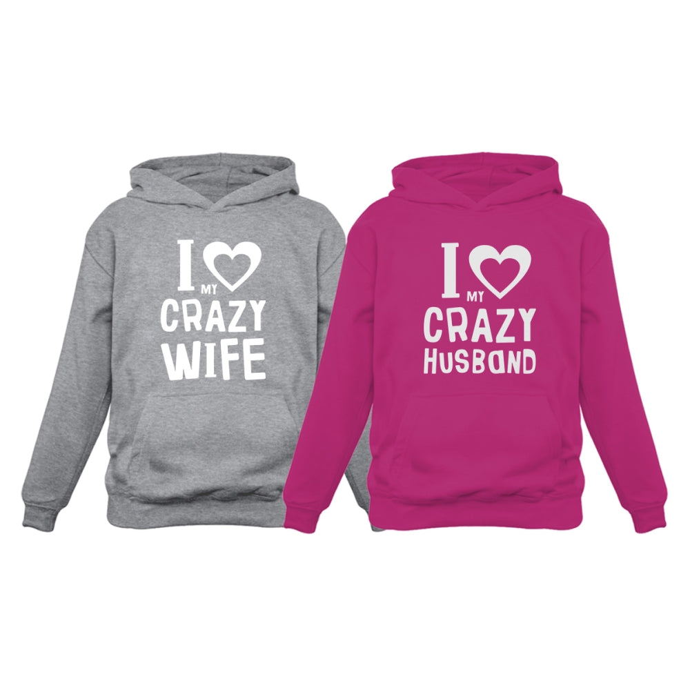 Love My Crazy Husband & Wife Matching Hoodie Wedding Valentine's Day Gift Set - Man Gray / Women Pink 2