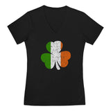Irish Flag Clover V-Neck Fitted Women T-Shirt 