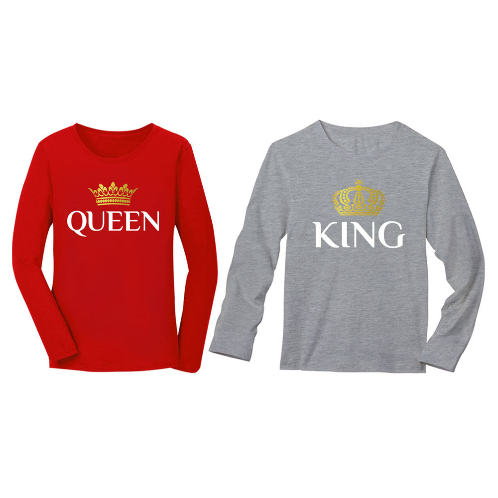 King & Queen Matching Couples Long Sleeve T-Shirt Set - Valentine's Day Gift 