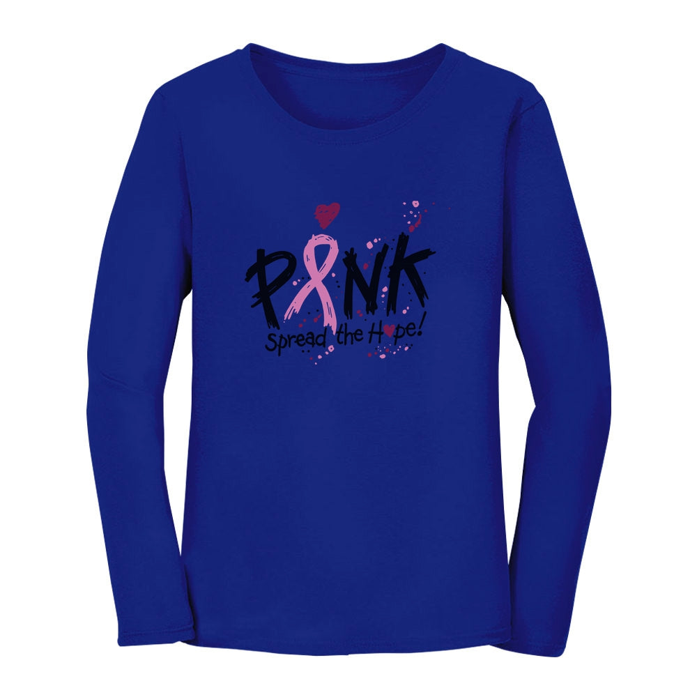 Spread The Hope Pink Breast Cancer Awareness Long Sleeve Women's T-Shirt - Blue 2
