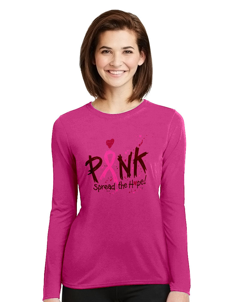 Spread The Hope Pink Breast Cancer Awareness Long Sleeve Women's T-Shirt - Pink 5