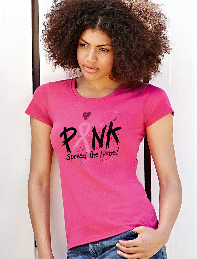 Pink Breast Cancer Awareness Spread The Hope Women T-Shirt - Gray 5