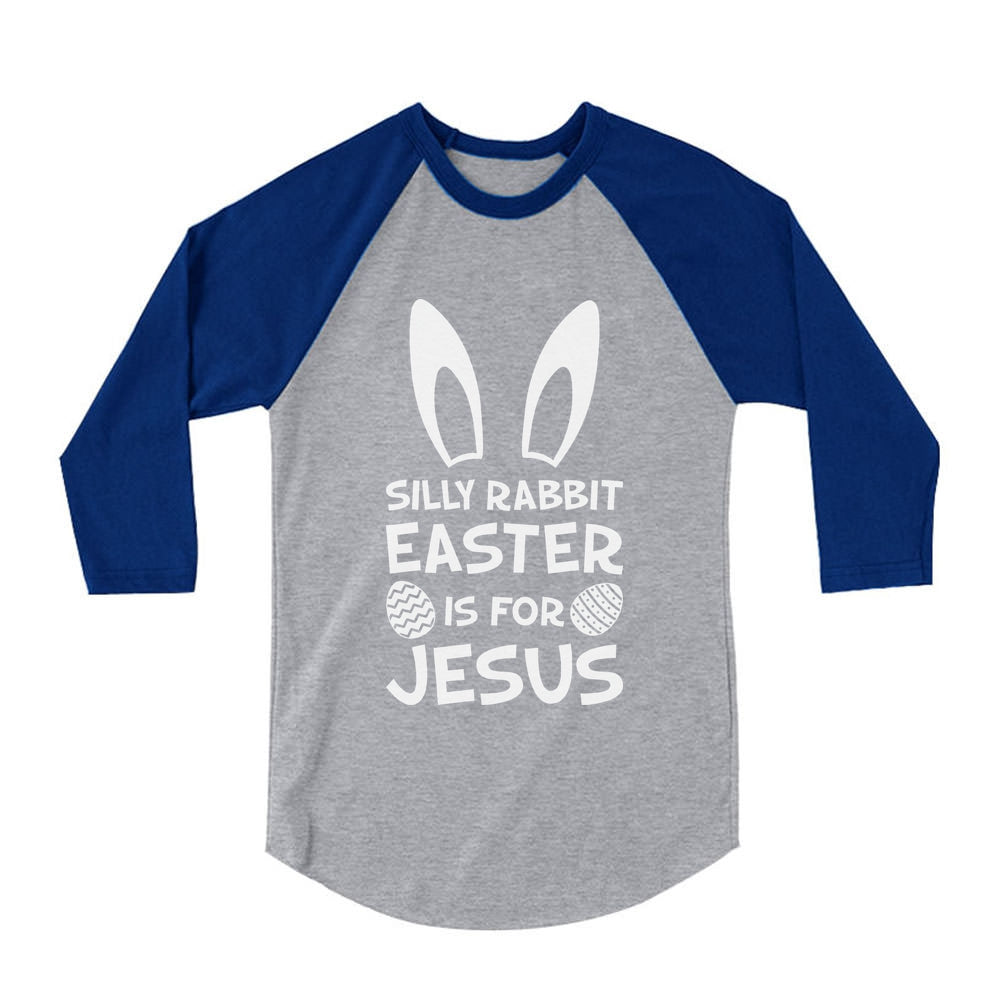 Silly Rabbit Easter Is for Jesus 3/4 Sleeve Baseball Jersey Toddler Shirt - Blue 2