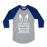 Thumbnail Silly Rabbit Easter Is for Jesus 3/4 Sleeve Baseball Jersey Toddler Shirt Blue 2