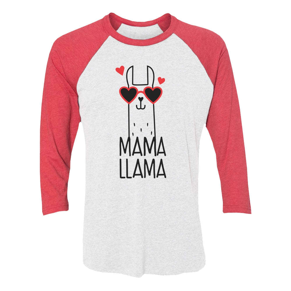 Mama Llama 3/4 Women Sleeve Baseball Jersey Shirt - red/white 1