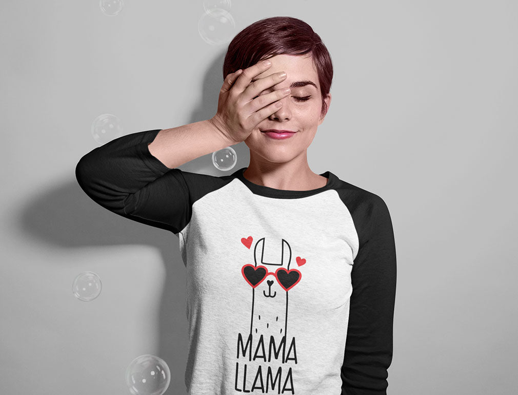 Mama Llama 3/4 Women Sleeve Baseball Jersey Shirt - black/gray 5