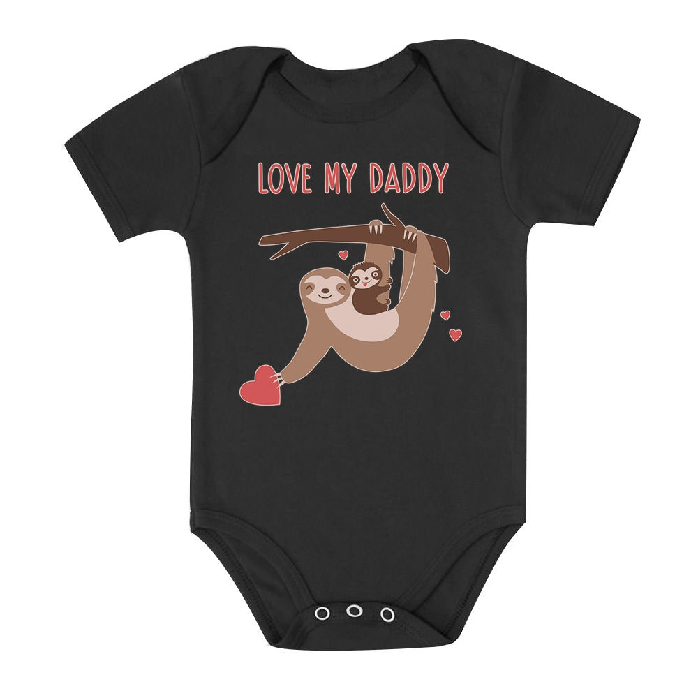 Love My Daddy Sloth Baby Bodysuit - Black 3