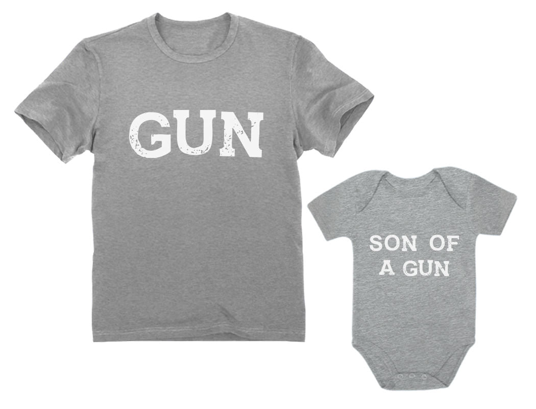 Gun & Son of a Gun Dad and Me Matching Set T-Shirt & Bodysuit Father's Day Gift - Dad Gray / Son Gray 3