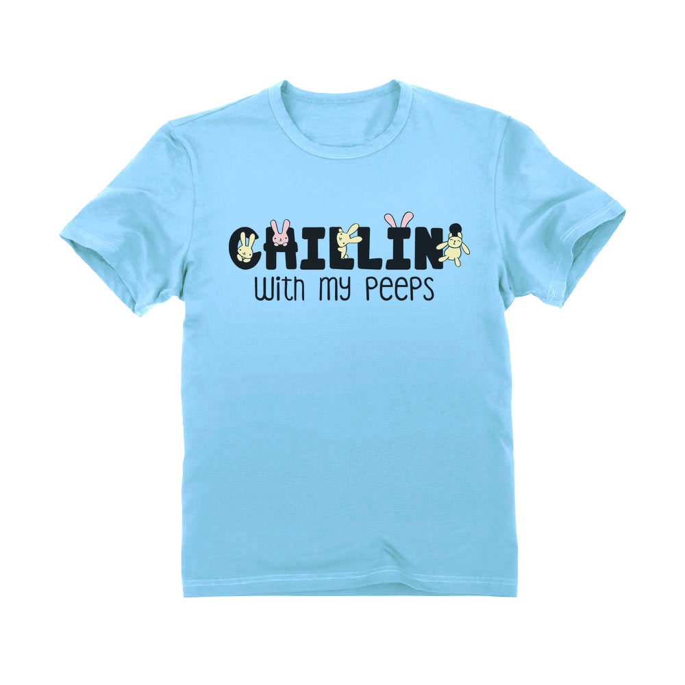 Happy Easter Chillin' My Peeps Easter Youth Kids T-Shirt - California Blue 3