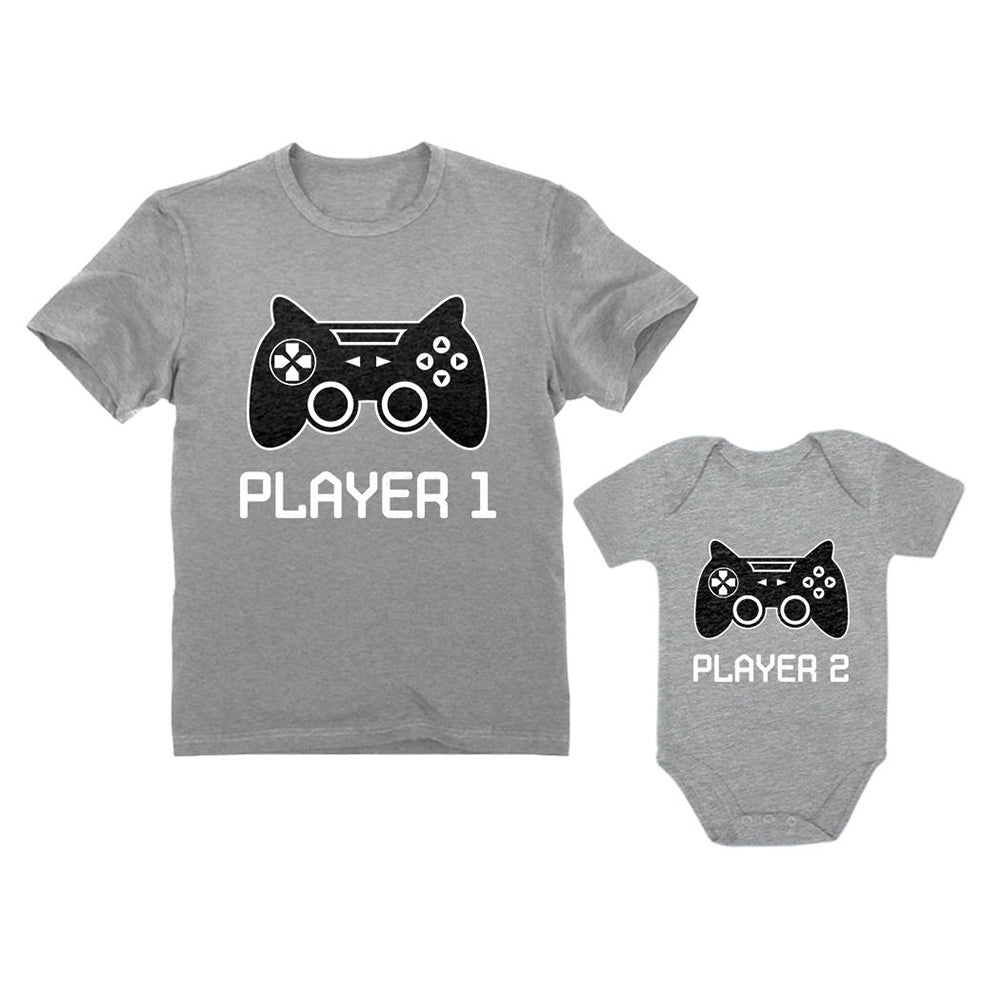 Gamer Shirts For Father & Son / Daughter Player 1 Player 2 Men Tee Baby Bodysuit