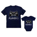 Thumbnail Gamer Shirts For Father & Son / Daughter Player 1 Player 2 Men Tee Baby Bodysuit Navy 1