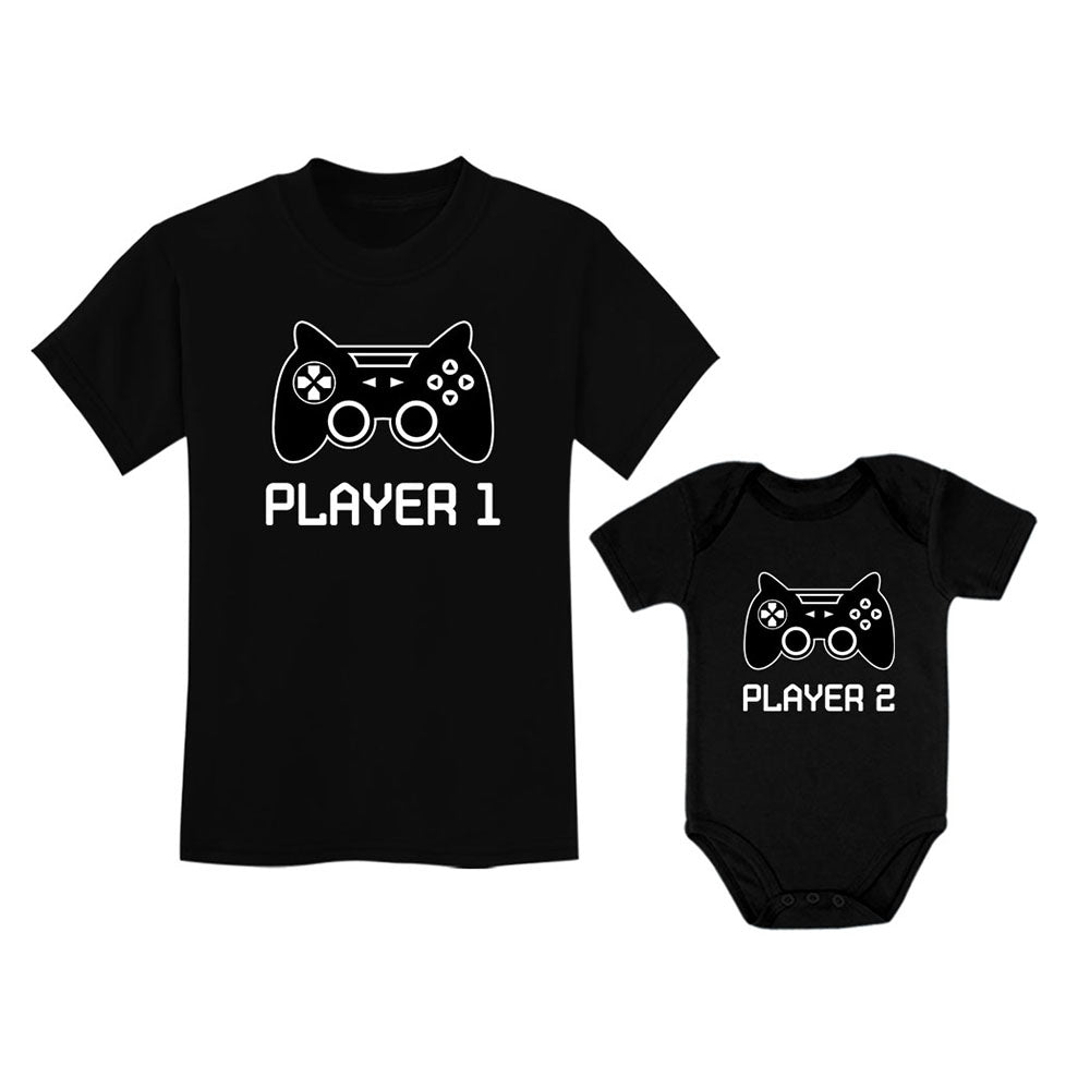Player 1 Player 2 Big/Little Brother Gamer Matching Shirts - Big Bro Black / Lil Bro Black 3