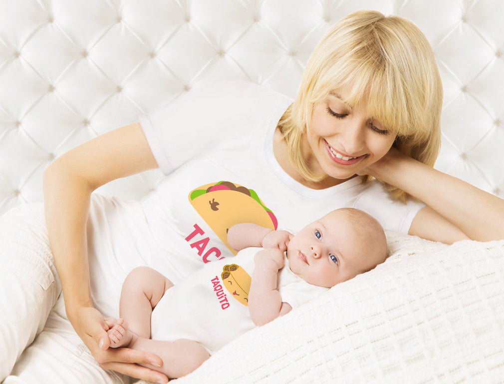 Taco & Taquito Baby Bodysuit & Women's T-Shirt Matching Mother's Day Gift Set - Taco Black / Taquito Black 3