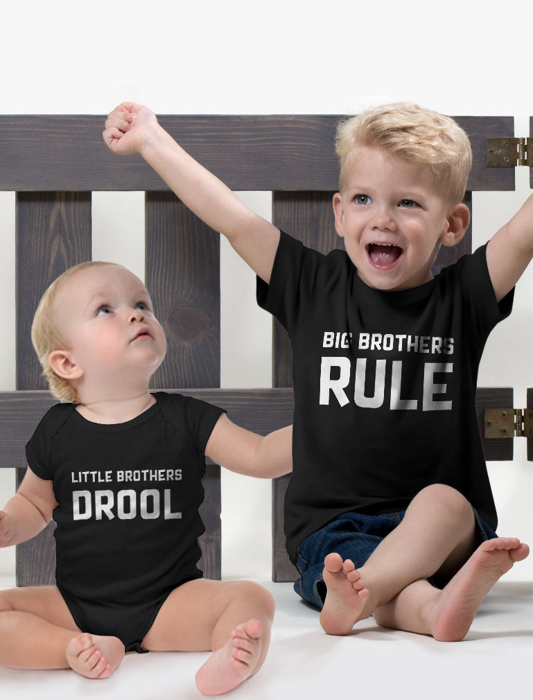 Big Brothers Rule Little Brothers Drool Boys Set Siblings Gift Shirt & Bodysuit - Big Bro Gray / Lil Bro Gray 6