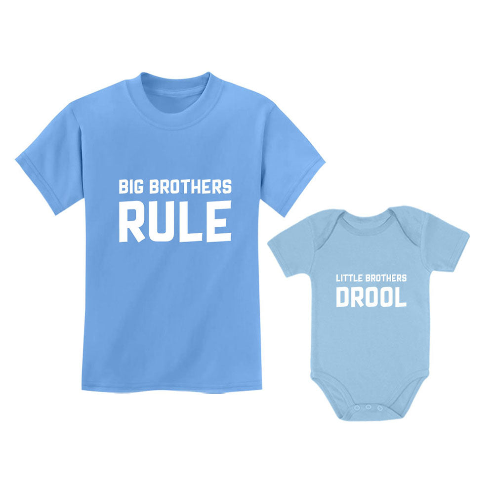 Big Brothers Rule Little Brothers Drool Boys Set Siblings Gift Shirt & Bodysuit - Big Bro California Blue / Lil Bro Aqua 2