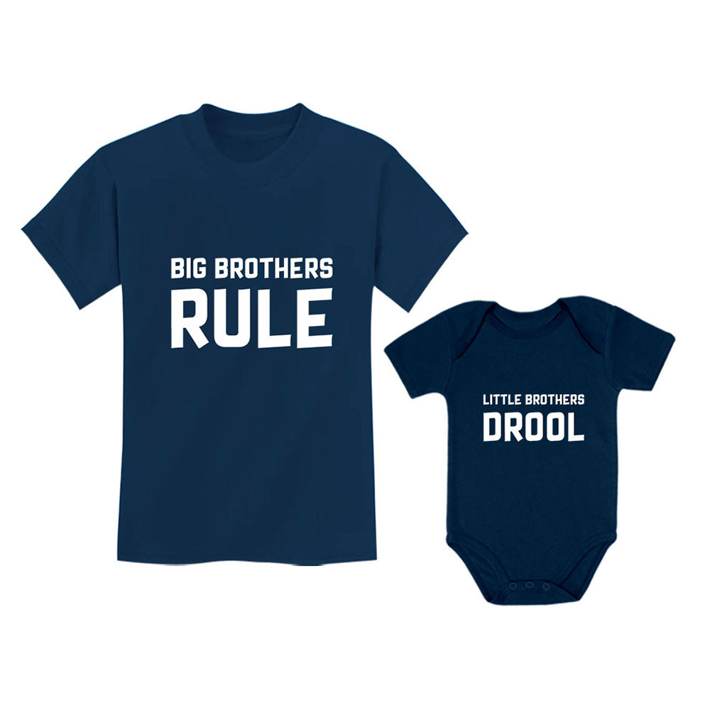 Big Brothers Rule Little Brothers Drool Boys Set Siblings Gift Shirt & Bodysuit - Big Bro Navy / Lil Bro Navy 3