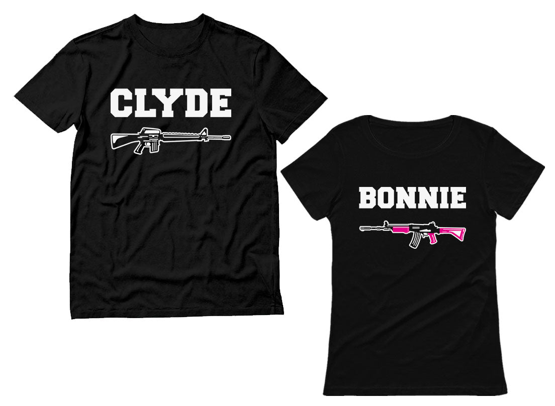Bonnie and Clyde Valentine's Day Gift for Him and Her Matching Couples T-shirts - Bonnie Black / Clyde Black 1