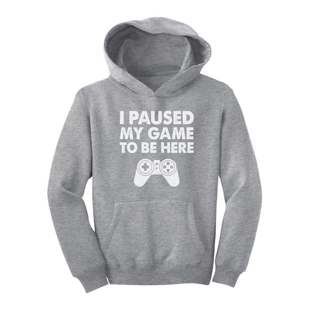 I Paused My Game To Be Here Youth Hoodie - Gray 4