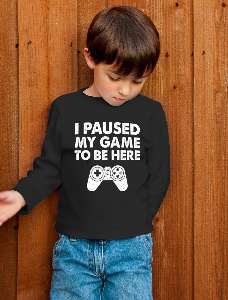 I Paused My Game To Be Here Youth Kids Long Sleeve T-Shirt - Green 5
