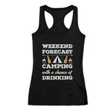 Thumbnail Weekend Forecast Camping with Drinking Racerback Tank Top Black 1