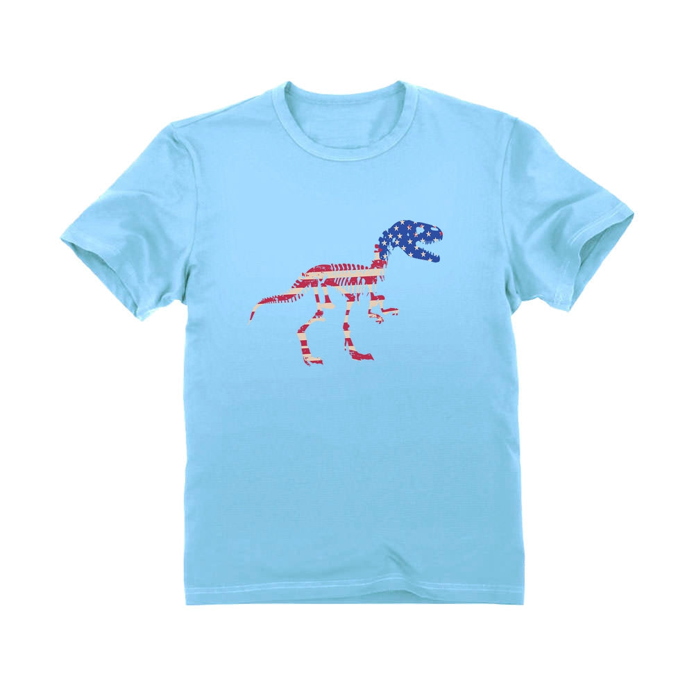 T-Rex Dinosaur American Flag Toddler Kids T-Shirt - California Blue 3