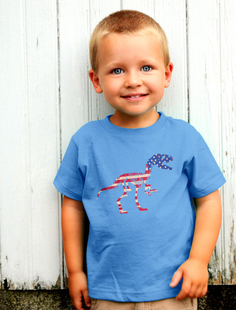 T-Rex Dinosaur American Flag Toddler Kids T-Shirt 