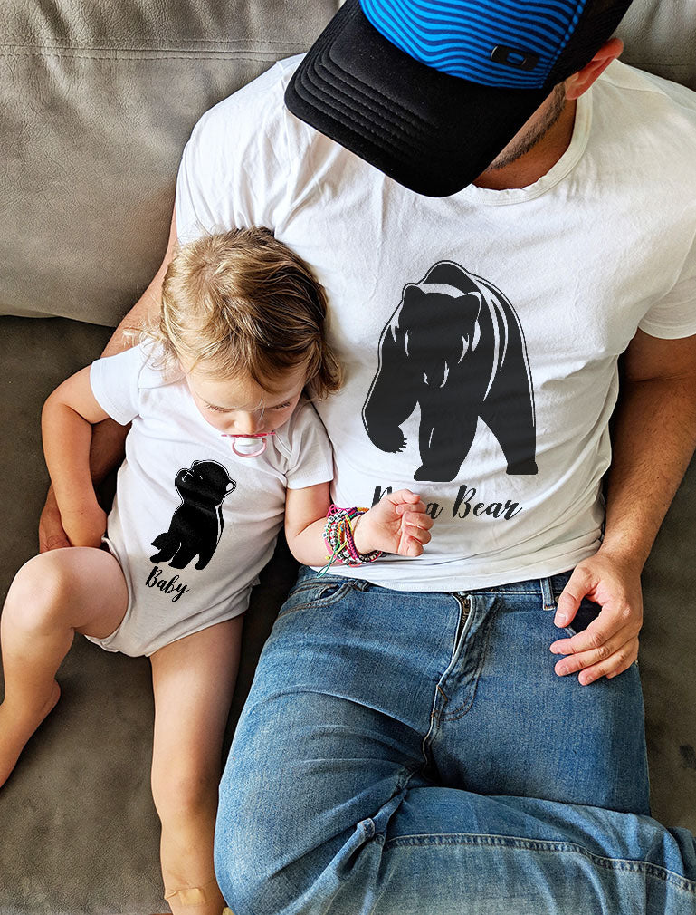Papa & Baby Bear Matching Men's T-Shirt & Baby Bodysuit Father & Son Set - Dad Gray / Baby Gray 7