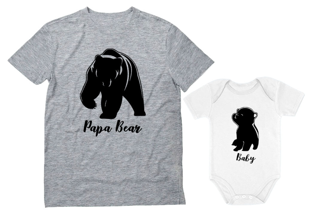 Papa & Baby Bear Matching Men's T-Shirt & Baby Bodysuit Father & Son Set - Dad Gray / Baby gray/white 5