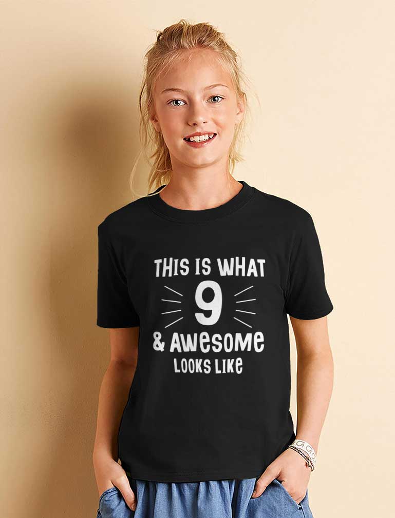 This Is What 9 & Awesome Looks Like Youth Kids T-Shirt - Navy 4
