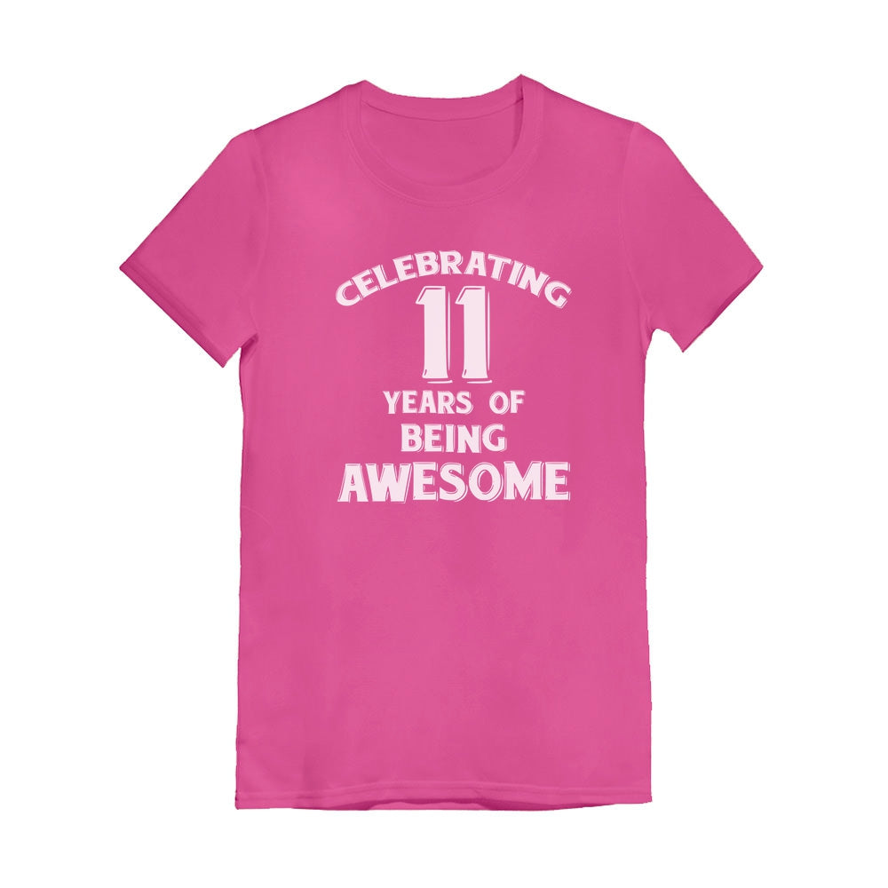 Celebrating 11 Years Of Being Awesome Youth Girls' Fitted T-Shirt - Wow pink 1